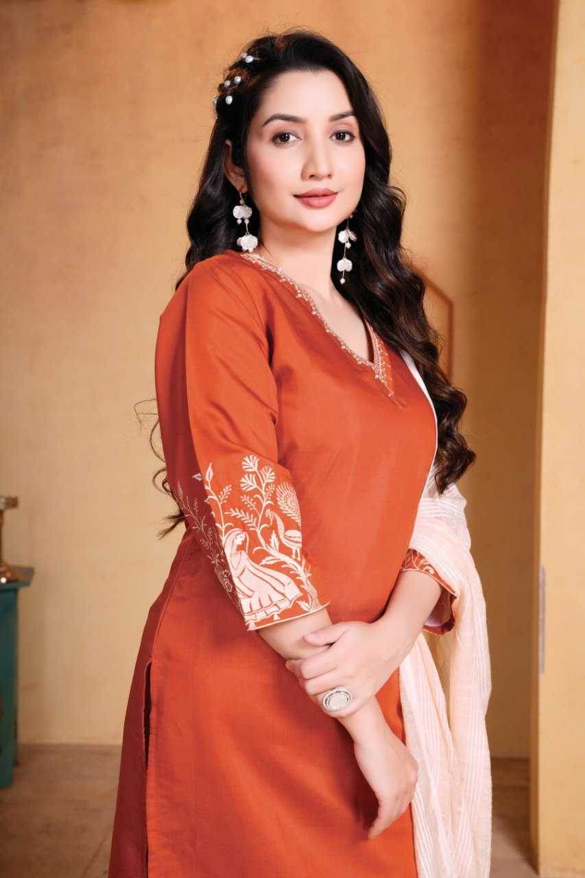 Heavy Roman Silk Embroidered Kurti - MYLUXURY LANE ENTERPRISE
